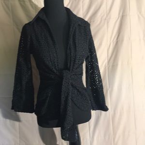 Knitted tie front cotton top boho western Gypsy